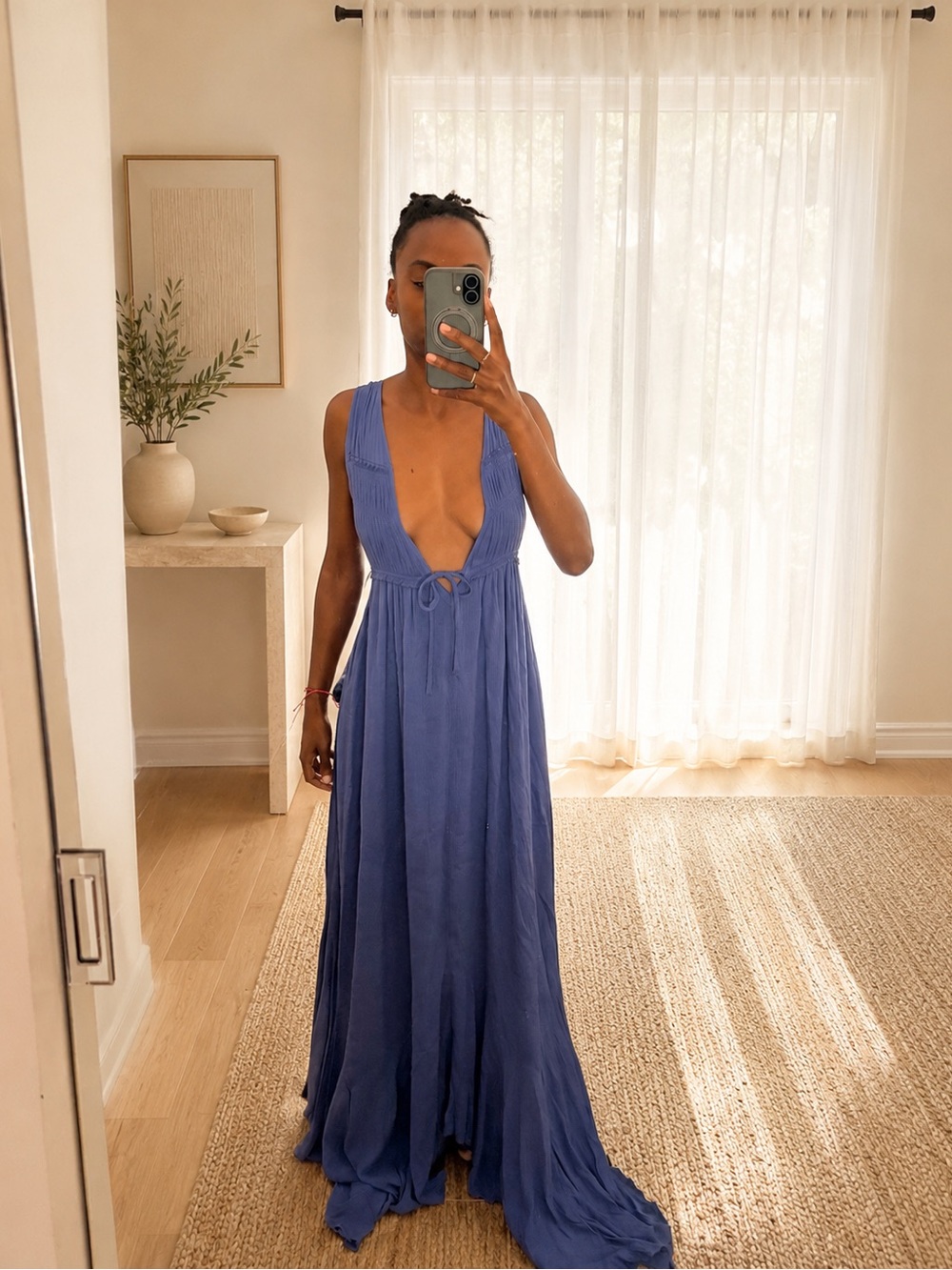 Free People Sleeveless Deep V Maxi Dress in Periwinkle Blue